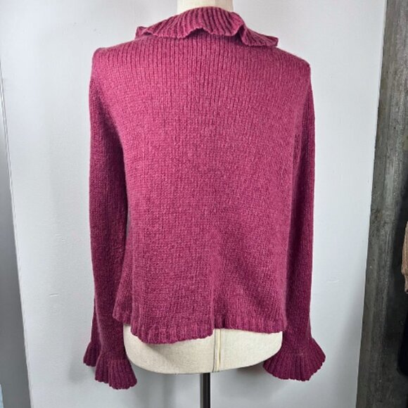 KIABI WOMAN Fuchsia Pink Purple Ruffle Wool Mohair Blend Cardigan Sweater Size L - Picture 8 of 15